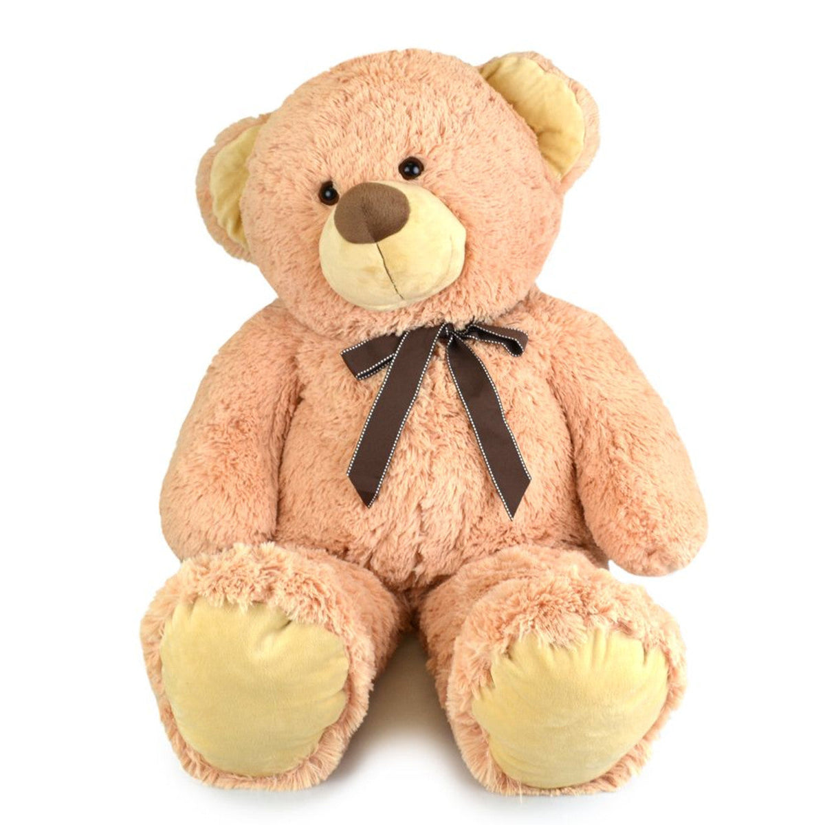 Donut Bouquet Canberra plush teddy bear with soft light brown fur and a dark brown ribbon bow tie